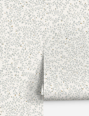 Dainty Leaves Wallpaper by Rylee + Cru, Blue - Swatch