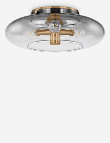 #color::antique-brass #size::15-dia | Macmillan modern smoke tint glass flush mount light