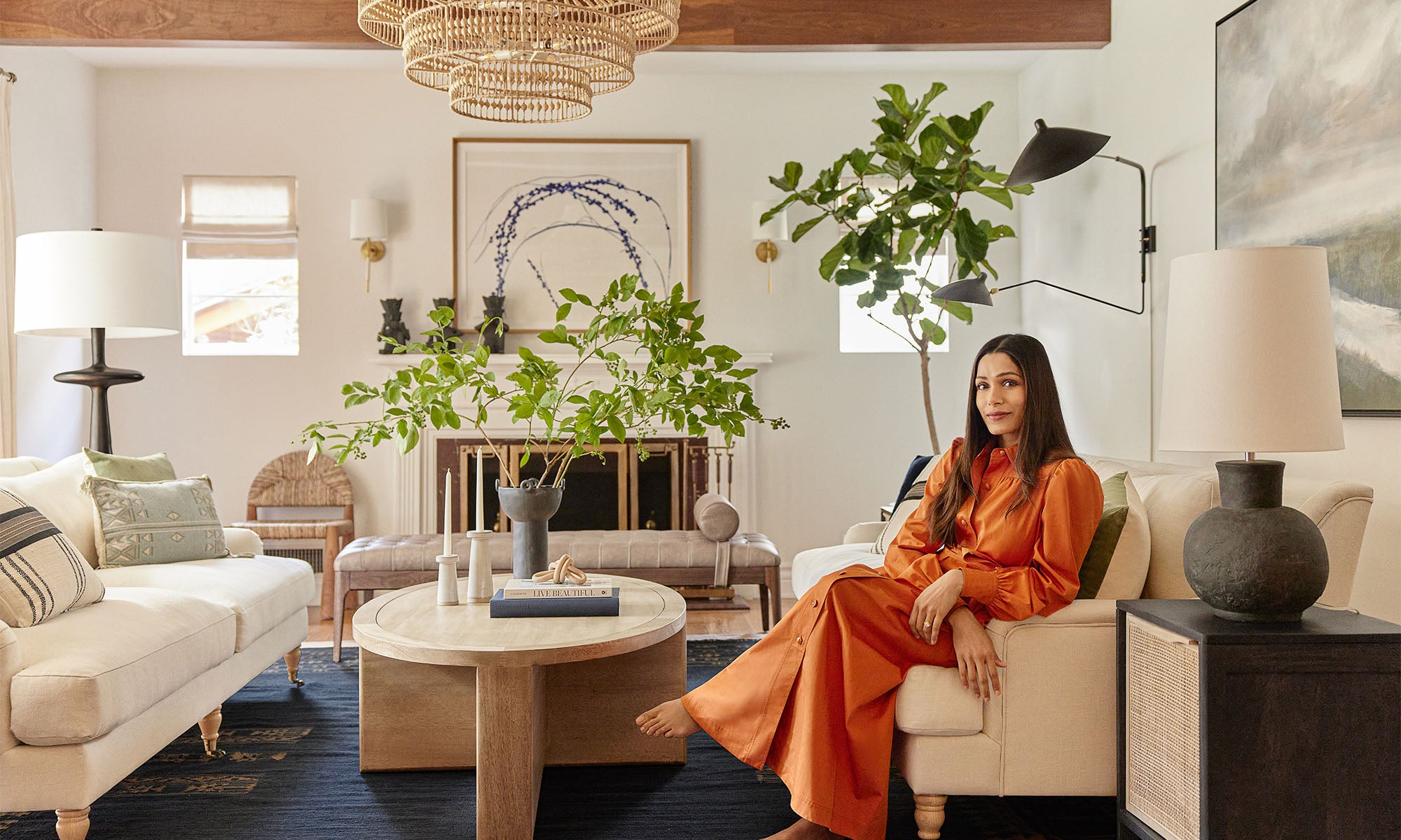 How Bobby Berk Converted Freida Pinto's French-Style House Into A Global-Rustic Home