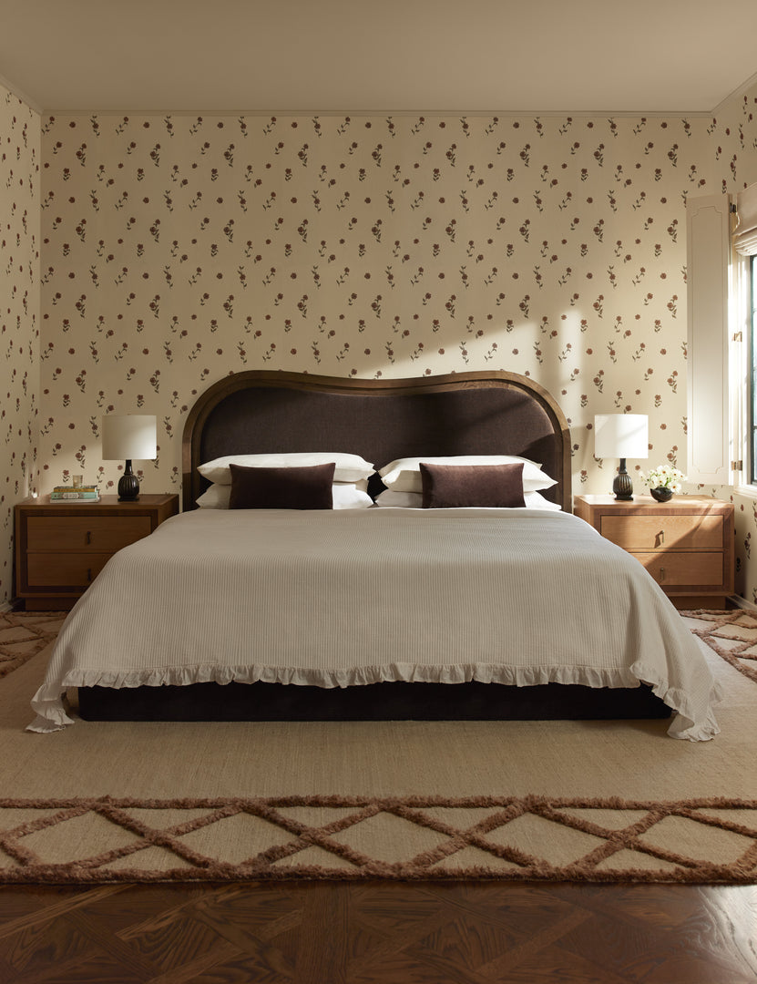#color::red | A bedroom featuring the Bamonte Textile String Floral Wallpaper by Jake Arnold on the walls