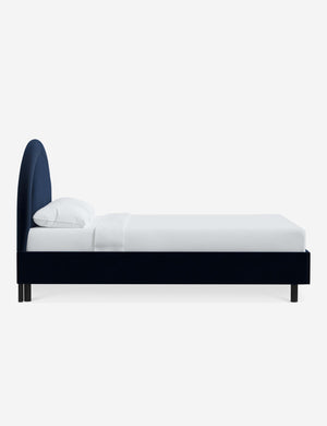 Side of the Odele navy Velvet bed