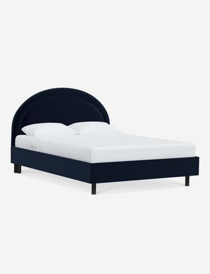 Angled view of the Odele navy Velvet bed