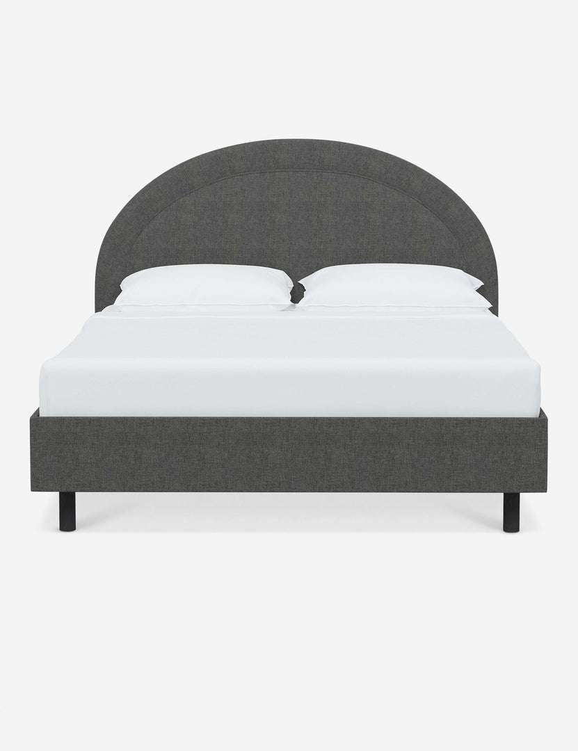 #color::charcoal-linen #size::full #size::queen #size::king #size::cal-king | Odele Charcoal Gray Linen upholstered bed with an arched headboard that has a welted border