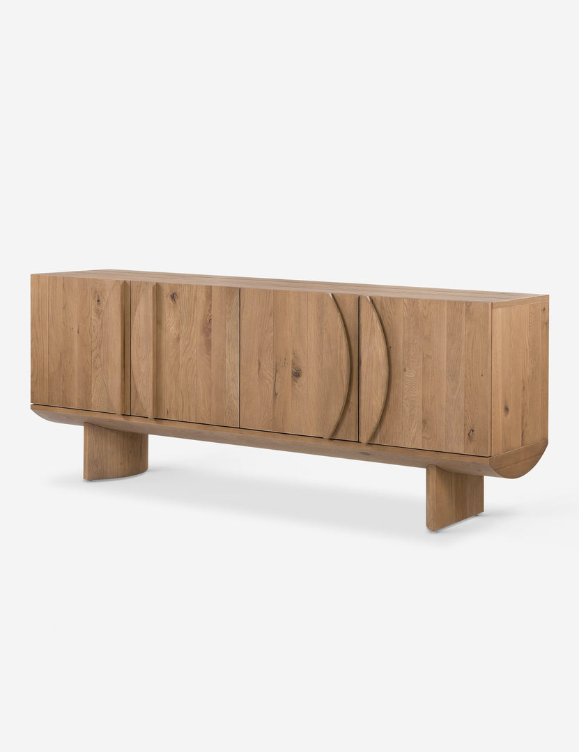 #color::natural | Angled view of the Remwald sculptural oak wood sideboard cabinet.