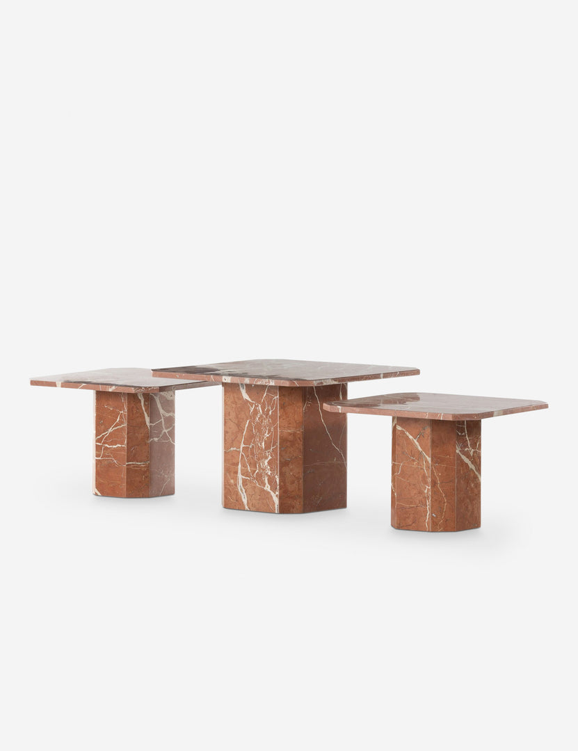 #color::russett-marble | Linari geometric red marble nesting coffee table.