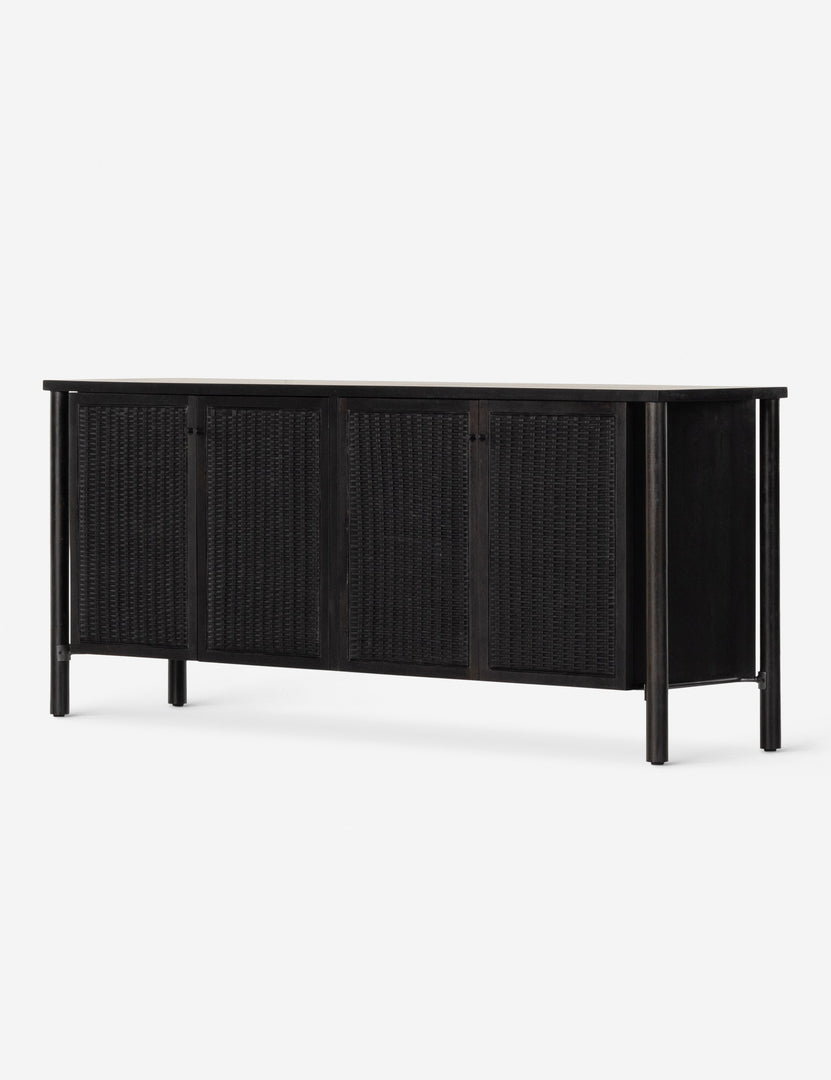 #color::black | Angled view of the Isaura black cane-paneled sideboard cabinet.