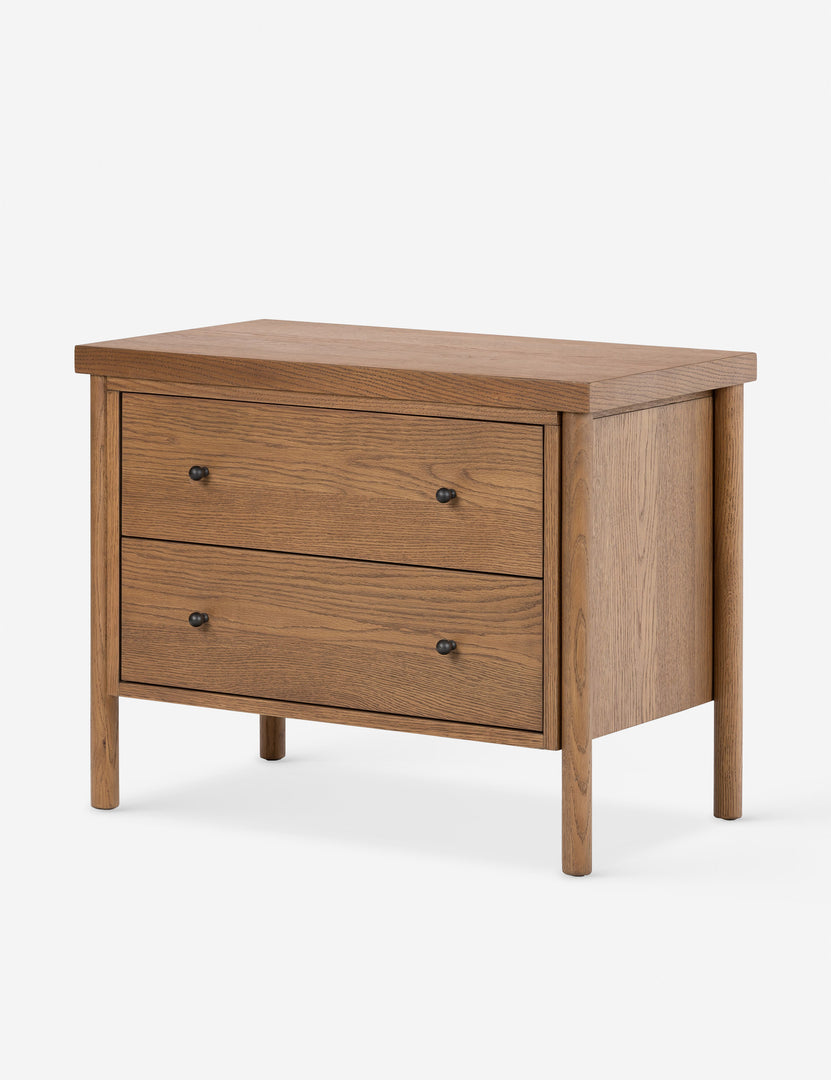 #color::natural | Angled view of the Kisner natural grain oak nightstand.