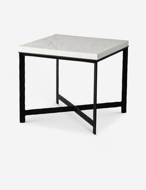 Angled view of the Breslin square marble top side table.