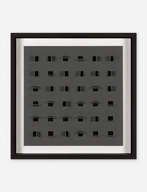 See Through small charcoal gray and black wall art featuring square paper cutouts with flaps on a linen backdrop