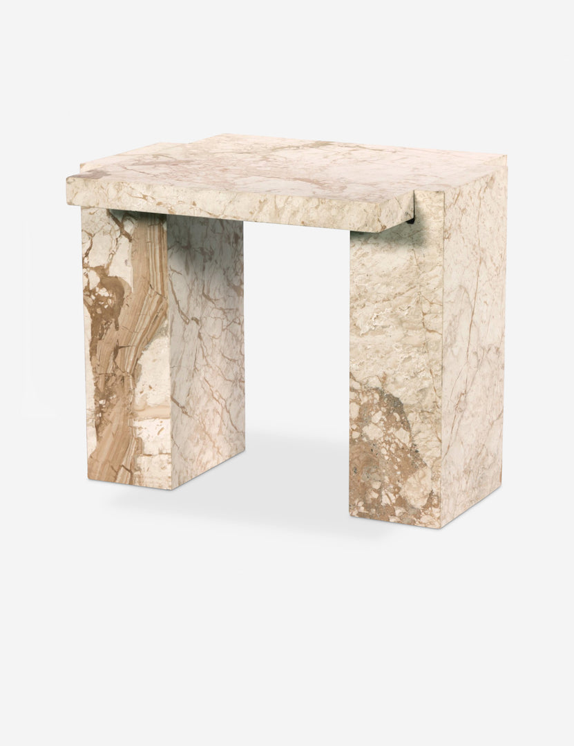 #color::cream-marble | Angled view of the Bellona solid marble side table.