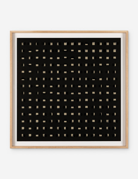#color::tan-and-black #size::48--x-48- | See Through tan and black wall art featuring square paper cutouts with flaps on a linen backdrop