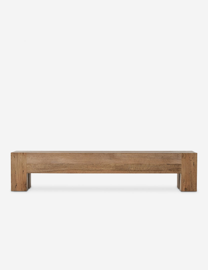 #color::natural | Bevan chunky leg distressed wood bench in natural.