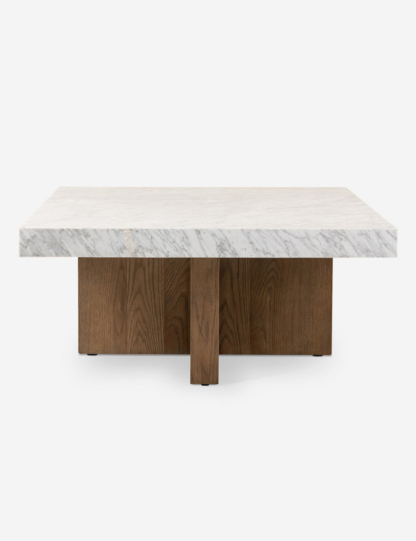 #color::brown-and-white-marble | Side profile of the Ozawa mixed-material, marble top coffee table.