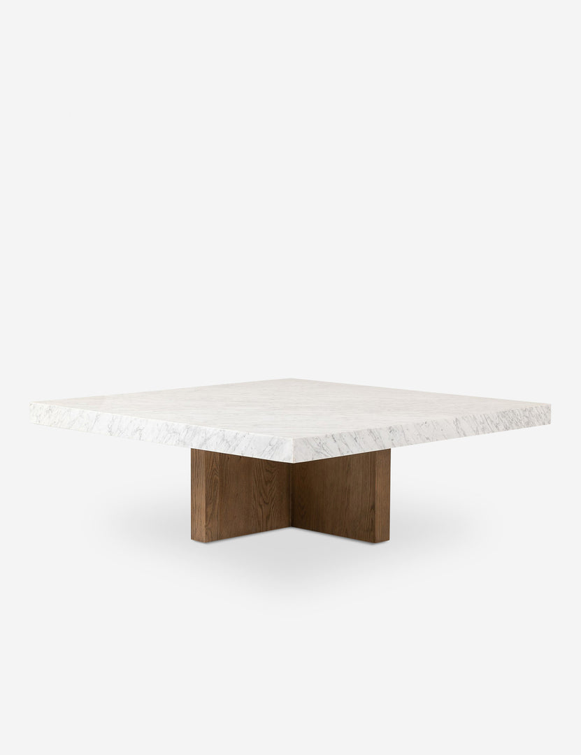 #color::brown-and-white-marble | Ozawa mixed-material, marble top square coffee table.