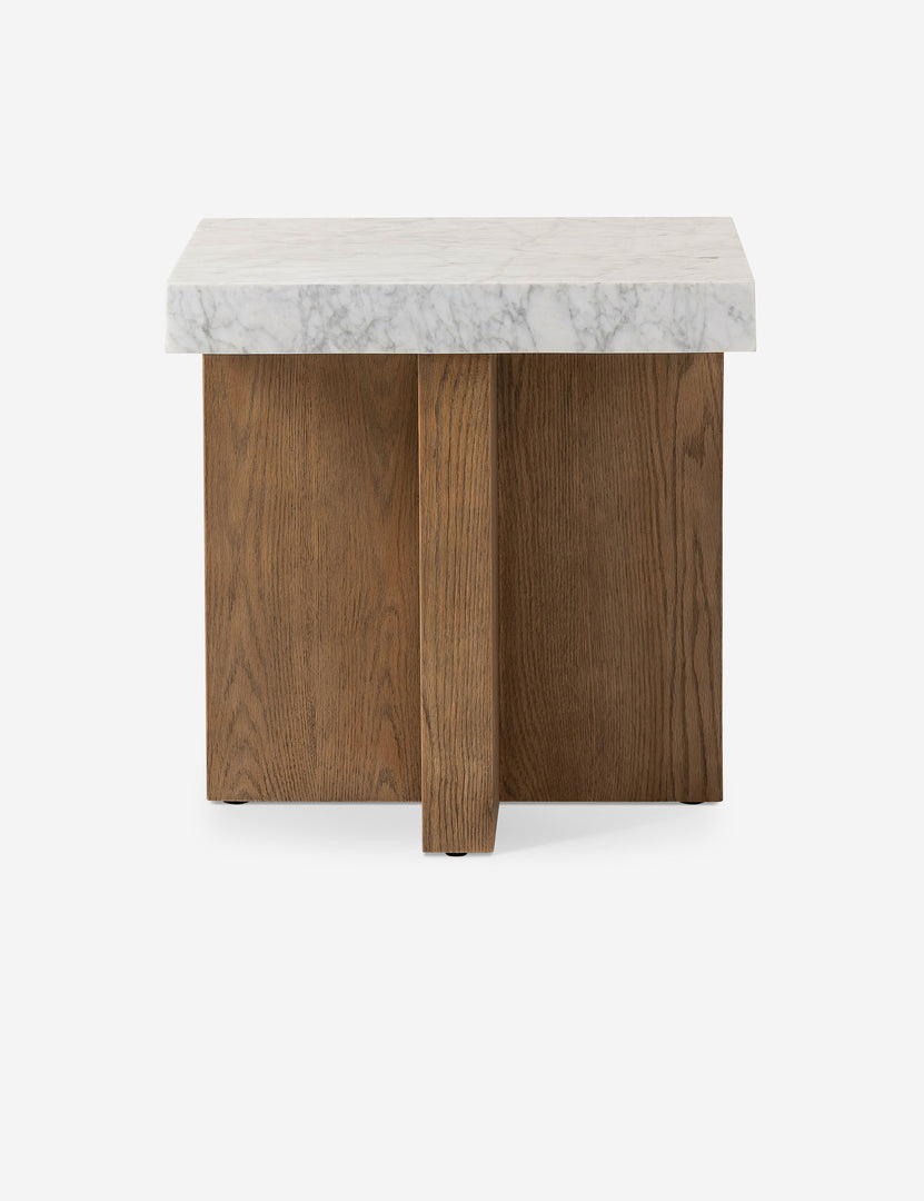 #color::brown-and-marble | Ozawa mixed-material, marble top side table.
