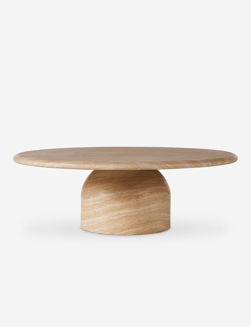 #color::tan-marble | Vinci round stone sculptural coffee table.