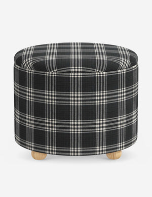 Kamila Prep School Plaid 24-inch round ottoman with storage space and pinewood feet