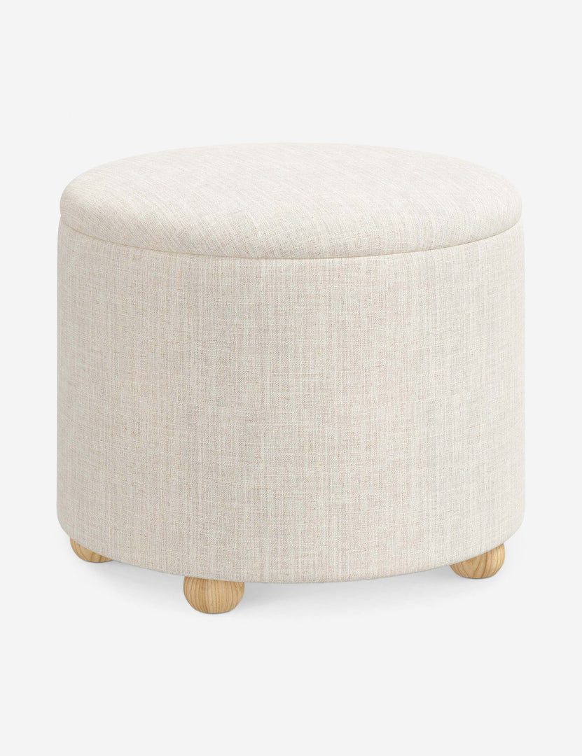 #color::talc-linen #size::24-Dia | Angled view of the Kamila Talc Linen 24-inch ottoman