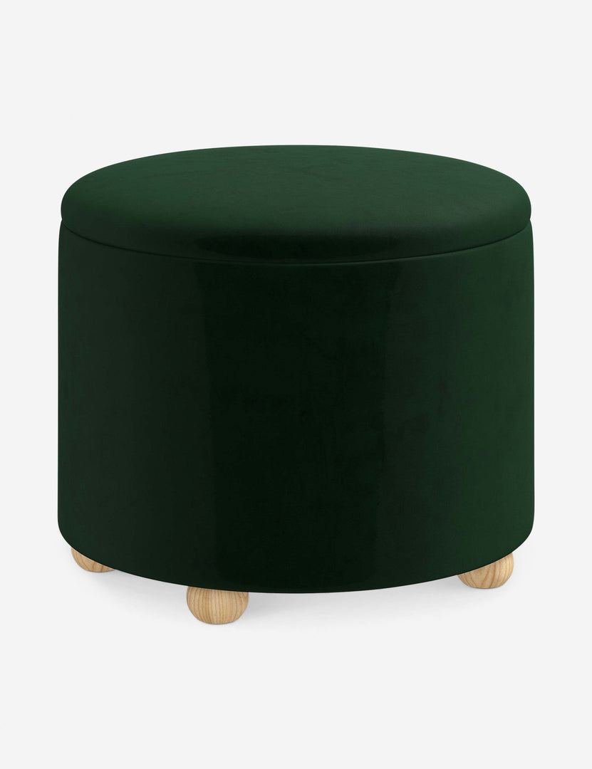 #color::emerald-velvet #size::24-Dia | Angled view of the Kamila Emerald Green Velvet 24-inch ottoman