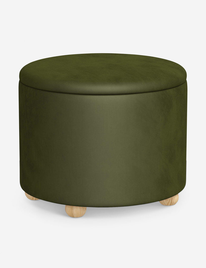 #color::pine-velvet #size::24-Dia | Angled view of the Kamila Pine Green Velvet 24-inch ottoman