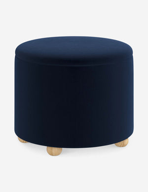 Angled view of the Kamila Navy Velvet 24-inch ottoman