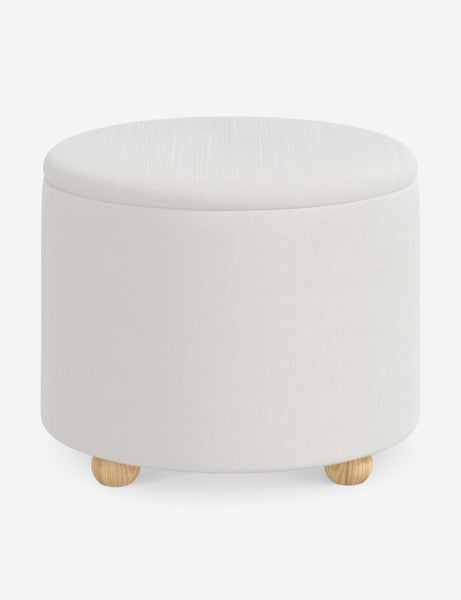 #color::snow-velvet #size::24-Dia | Kamila Snow White Velvet 24-inch round ottoman with storage space and pinewood feet