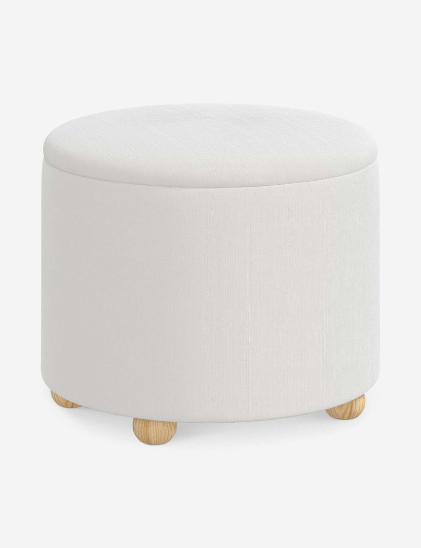 #color::snow-velvet #size::24-Dia | Angled view of the Kamila Snow White Velvet 24-inch ottoman