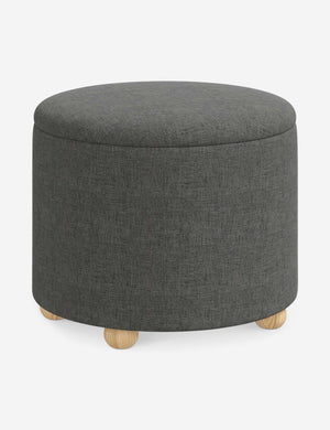 Angled view of the Kamila Charcoal Gray Linen 24-inch ottoman