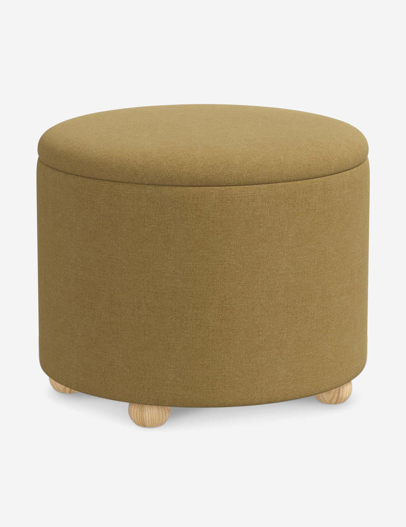 #color::sesame-linen #size::24-Dia | Angled view of the Kamila Sesame Linen 24-inch ottoman