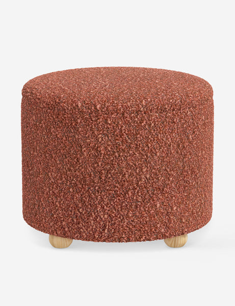 #color::brick-boucle #size::24-Dia | Kamila Brick Boucle 24-inch round ottoman with storage space and pinewood feet