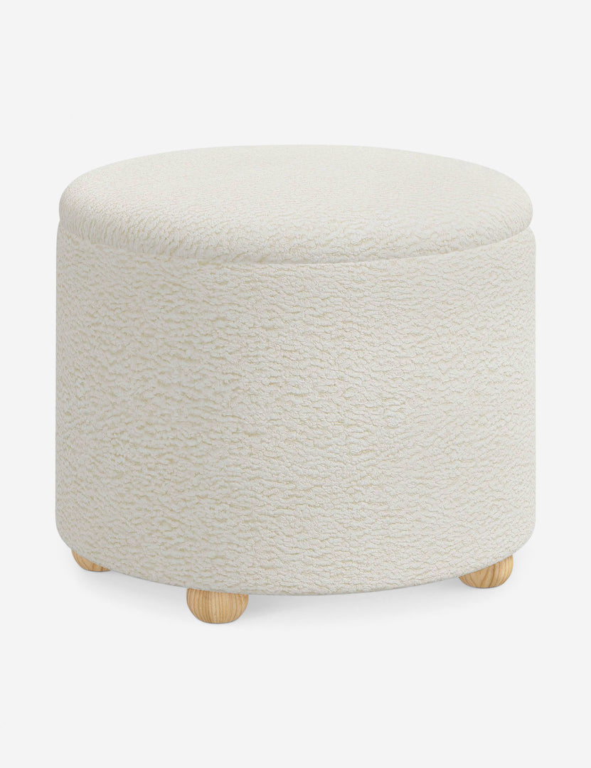 #color::cream-sherpa #size::24-Dia | Angled view of the Kamila Cream Sherpa 24-inch ottoman