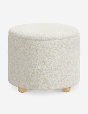 Kamila Cream Sherpa 24-inch round ottoman with storage space and pinewood feet