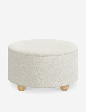 Kamila Cream Sherpa 34-inch round ottoman with storage space and pinewood feet