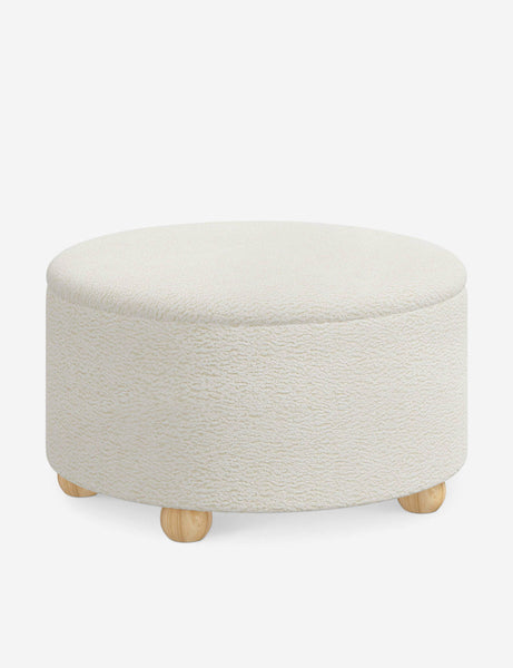 #color::cream-sherpa #size::34-Dia | Angled view of the Kamila Cream Sherpa 34-inch ottoman