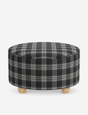 Kamila Prep School Plaid 34-inch round ottoman with storage space and pinewood feet