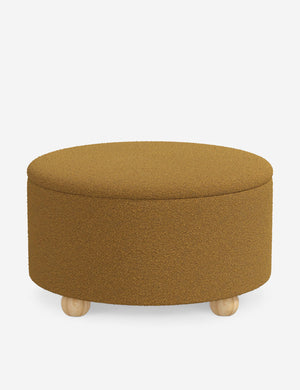 Kamila Ochre Performance Basketweave 34-inch round ottoman with storage space and pinewood feet