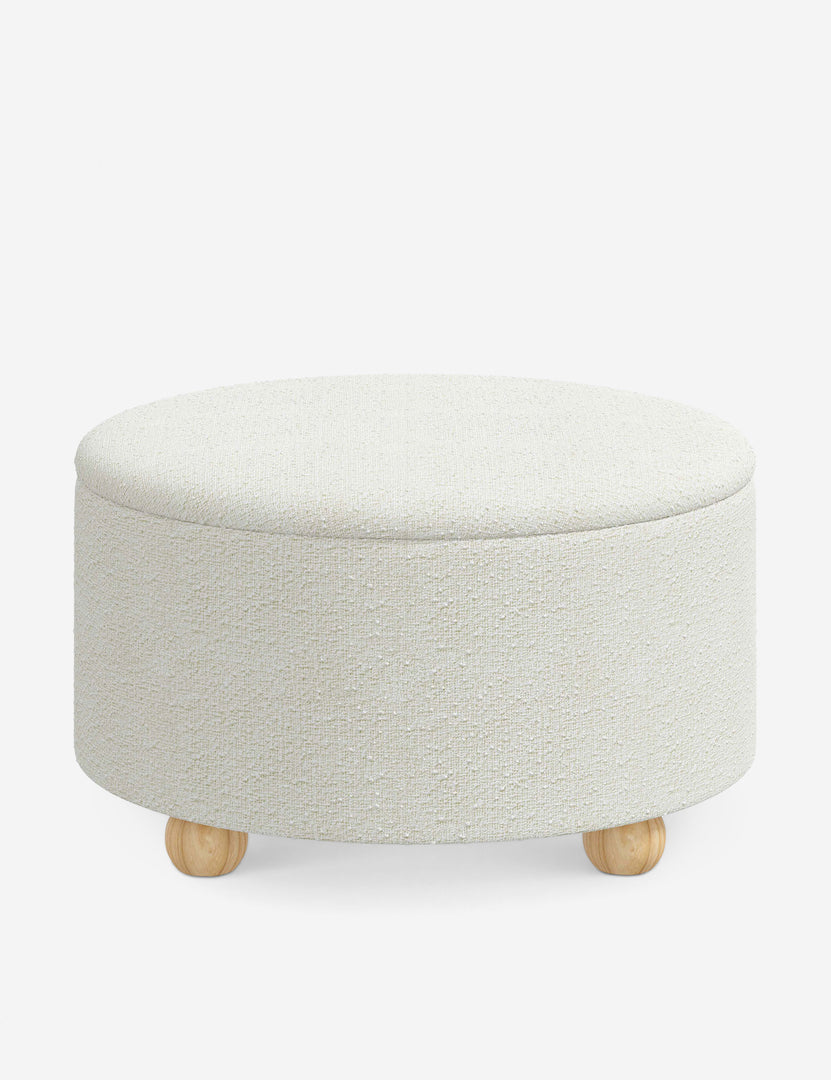 #color::white-boucle #size::34-Dia | Kamila White Boucle 34-inch round ottoman with storage space and pinewood feet