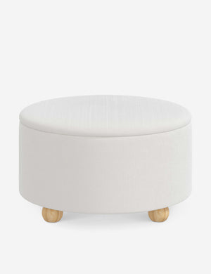 Kamila Snow White Velvet 34-inch round ottoman with storage space and pinewood feet