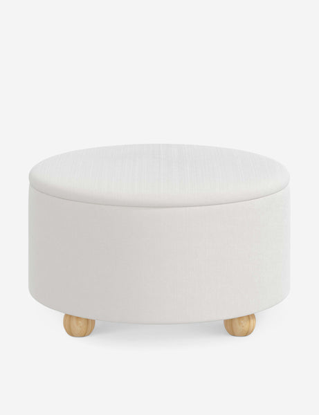 #color::snow-velvet #size::34-Dia | Kamila Snow White Velvet 34-inch round ottoman with storage space and pinewood feet