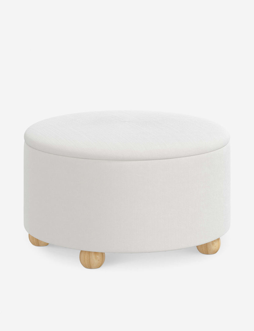 #color::snow-velvet #size::34-Dia | Angled view of the Kamila Snow White Velvet 34-inch ottoman