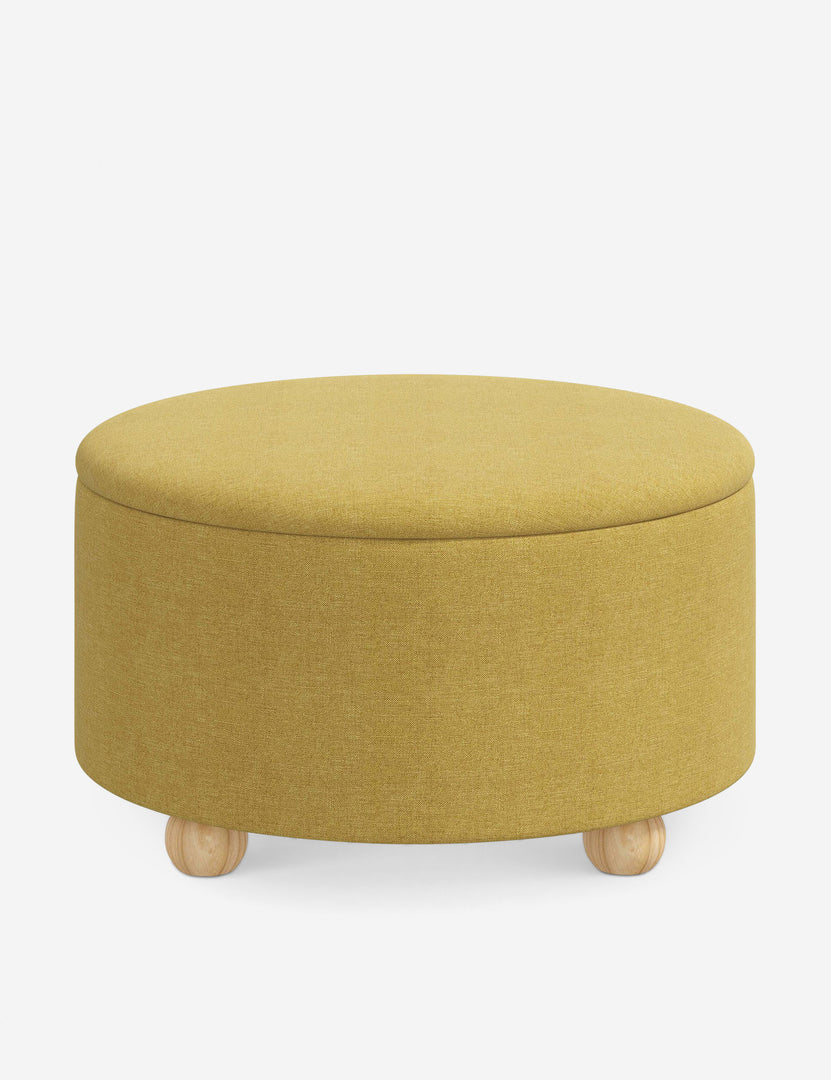 #color::golden-linen #size::34-Dia | Kamila Golden Linen 34-inch round ottoman with storage space and pinewood feet