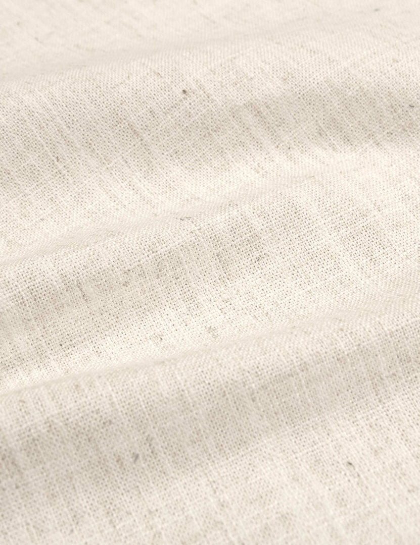 #color::talc-linen #size::cal-king #size::full #size::king #size::queen #size::twin | Detailed shot of the linen on the Adara talc linen upholstered bed.