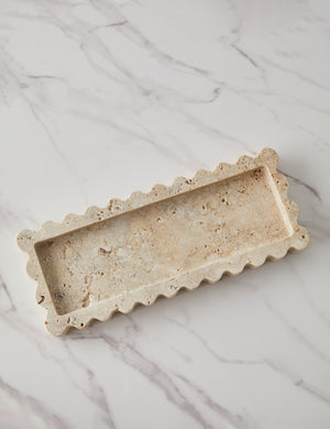 512 long scalloped decorative tray in travertine