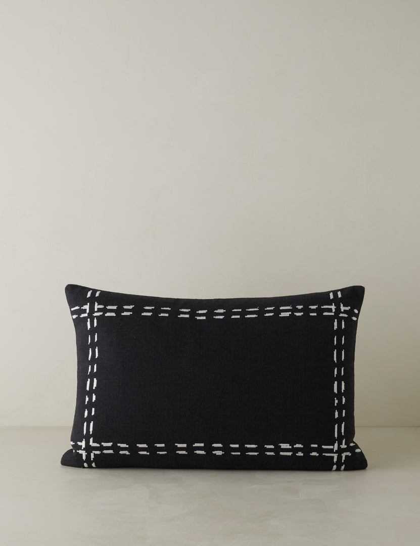 #style::black-lumbar | Accord Black Linen Lumbar Pillow by Elan Byrd.