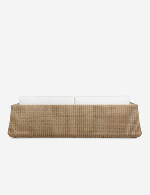 Back of the Aisha wide arm modern wicker outdoor sofa.