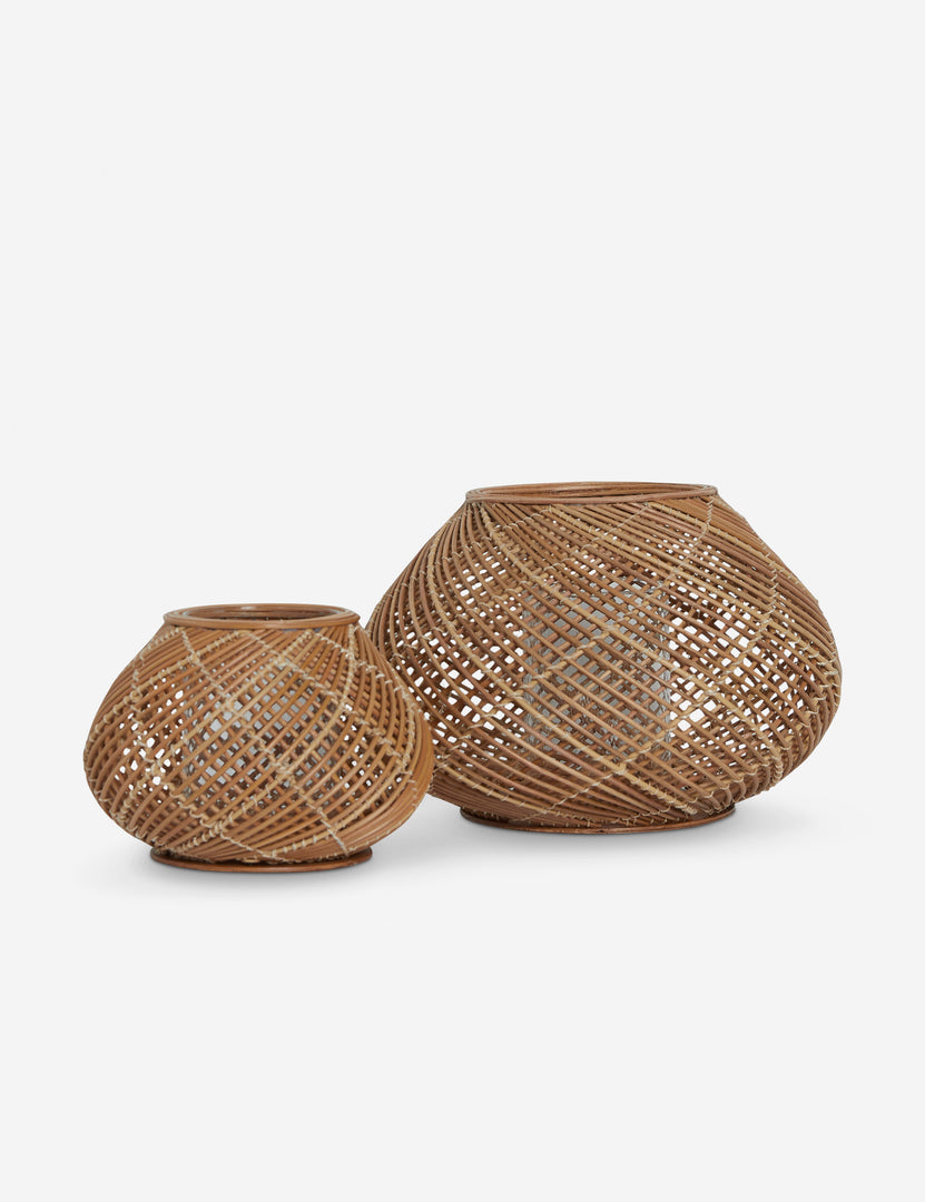 #color::natural #size::large | Argos large and small modern woven lantern candleholders.