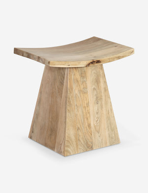 Angled view of the Peck minimalist wood stool.