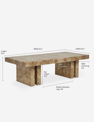 Dimensions on the Brisa Burl Wood Coffee Table