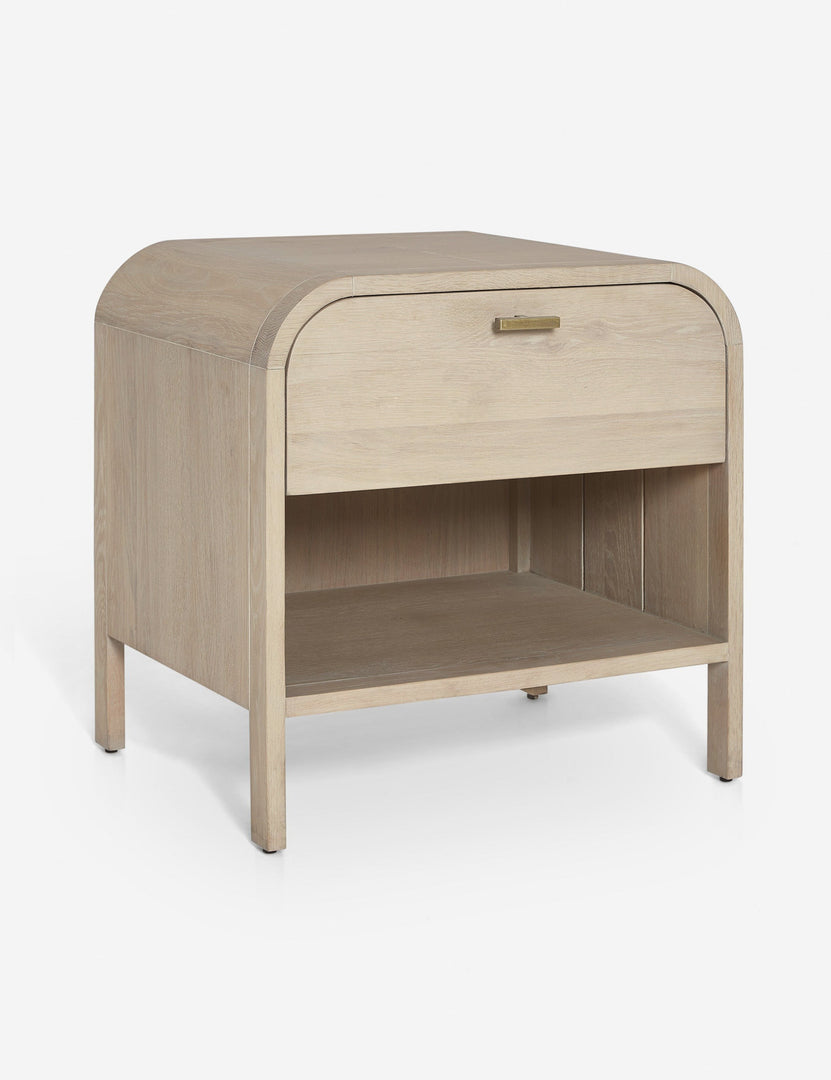 #color::natural | Brooke one drawer whitewashed nightstand with an open shelf and sleek iron pull