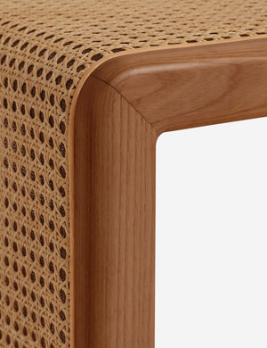 Close up of the Canistel woven cane waterfall bench by Carly Cushnie.